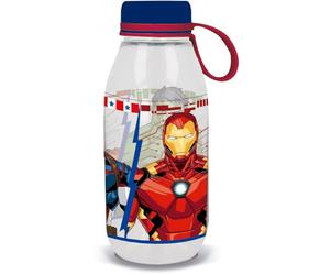 Tataway Bouteille d'eau en tritan transparente Marvel Ecozen pour enfants Avengers Iron Man Hulk Captain America, 460 ml avec bouchon et poignée en silicone