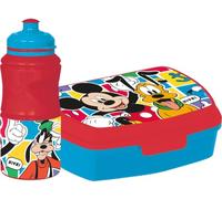 Tataway Disney Set bouteille 380 ml et boîte à sandwich rouges pour enfants en plastique Mickey Mouse avec bande antidérapante et fermeture de sécurité