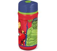 Tataway Flacon en plastique rouge et bleu Marvel Avengers Hulk Iron Man 390 ml pour enfants avec fermeture anti-goutte