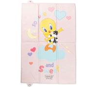 Tataway Table à langer pliable Warner Bros Looney Tunes pour enfants, parfaite pour voyager, peu encombrante, souple et équipée d'une fermeture à bouton, dimensions 61 cm x 39 cm