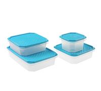 TATAY Boîte Alimentaire Plastique Top Flex, Set de 4, sans BPA | TATAY Boîte Top Flex | Set 4 : 2,1 L + 2 x 1,3 L + 0,6 L | Couvercle à Pression | Micro-ondes, LV, Frigo | Congélateur, Bleu