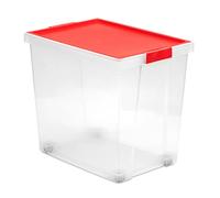 TATAY Boite de Rangement avec Couvercle 60 L Multiusage - Style | Couvercle à Charnière | Empilable et Légère | Roues | Plastique Sans BPA | 37x51x45 cm, Rouge
