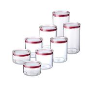 TATAY Boite de Rangement Cuisine | Set de 8: 2x0,5L + 2x1L + 2x1,5L + 2x2L | Bocaux Cuisine Transparents | Couvercle Joint Silicone | Empilable | Compatible Lave-Vaisselle | Plastique Sans BPA, Rouge