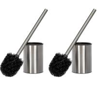 TATAY Brosse Toilettes WC | Acier Inoxydable Satiné | avec Récipient Intérieur | Design Moderne et Facile à Nettoyer | Hygiène Optimale | Support Inclus | 9 x 9 x 37 cm (Lot de 2)