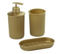 Tatay Ensemble 3 pièces pour comptoir de Salle de Bain (gobelet + Distributeur + Porte-Savon) Baobab, Plastique, sans BPA, Or