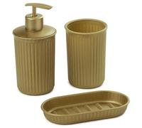 Tatay Ensemble 3 pièces pour comptoir de Salle de Bain (gobelet + Distributeur + Porte-Savon) Baobab, Plastique, sans BPA, Or