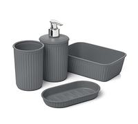 Tatay Ensemble 4 Pièces Salle de Bain Baobab en Plastique, sans BPA | TATAY Ensemble Baobab | 4 Pièces Bain | Gobelet, Distributeur | Porte-Savon, Organisateur A6 | sans BPA, Gris Anthracite