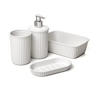 Tatay Ensemble 4 Pièces Salle de Bain Baobab en Plastique, sans BPA | TATAY Ensemble Baobab | 4 Pièces Bain | Gobelet, Distributeur | Porte-Savon, Organisateur A6 | sans BPA, Pergamon Blanc