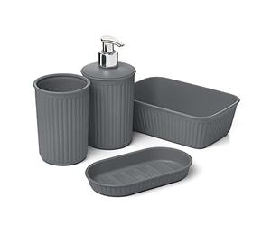 Tatay Ensemble 4 Pièces Salle de Bain Baobab en Plastique, sans BPA | TATAY Ensemble Baobab | 4 Pièces Bain | Gobelet, Distributeur | Porte-Savon, Organisateur A6 | sans BPA, Gris Anthracite