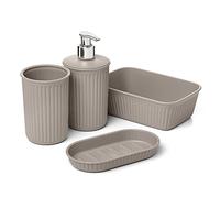 Tatay Ensemble 4 Pièces Salle de Bain Baobab en Plastique, sans BPA | TATAY Ensemble Baobab | 4 Pièces de Bain | Gobelet et Distributeur | Porte-Savon, Organisateur A6 | Plastique sans BPA, Taupe