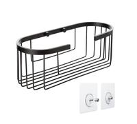 TATAY Etagere Salle de Bain sans Percage Ovale | Système de Fixation Inclus (Quick Fix) | Résiste Jusqu’à 5 kg | Aluminium 100% Inoxydable | Panier de Douche Organisateur - 12 x 11,5 x 30 cm - Noir