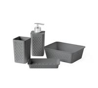 TATAY Lot de 4 Accessoires de Salle de Bain (Tumbler + Distributeur de Savon + Porte-Savon + Organiseur A6) Bohol, polypropylène, sans BPA, Plastique 100% recy ris Anthracite