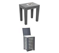 TATAY Panier à linge Lombok, capacité 55L, avec couvercle, couleur gris + Tabouret rectangulaire en polypropylène texturé bgris, finition effet bois.