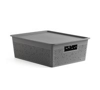 TATAY Panier de Rangement Plastique 12 L Bohol | Boîte Organisatrice avec Couvercle | Ventilation Optimale | Système Modulaire Empilable | Poignées Intégrées | Plastique Recyclé | 30×39×13,5 cm, Gris