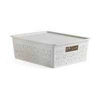 TATAY Panier de Rangement Plastique 12 L Bohol | Boîte Organisatrice avec Couvercle | Ventilation Optimale | Système Modulaire Empilable | Poignées Intégrées | Plastique Recyclé | 30×39×13,5 cm, Blanc