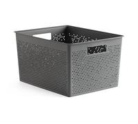 TATAY Panier de Rangement Plastique 20 L Bohol | Boîte Organisatrice | Ventilation Optimale | Système Modulaire Empilable | Poignées Intégrées | Plastique Recyclé Sans BPA | 30×39×21,5 cm, Gris