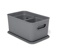 TATAY Paniers et Boîtes de Rangement Plastique Baobab | Set 3 Boîtes Organisatrices avec 1 Couvercle | Poignées Intégrées | Design Compact et Polyvalent | Plastique Sans BPA | 18,7x27,8x13,3 cm, Gris