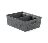 TATAY Paniers et Boîtes de Rangement Plastique Bohol | Set de 3 Boîtes Organisatrices | Ventilation Optimale | Système Modulaire Empilable | Poignées Intégrées | Plastique Recyclé | 30×39×13,5cm, Gris
