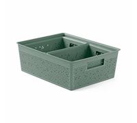 TATAY Paniers et Boîtes de Rangement Plastique Bohol | Set de 3 Boîtes Organisatrices | Ventilation | Système Modulaire Empilable | Poignées Intégrées | Plastique Recyclé Sans BPA | 30×39×13,5cm, Vert