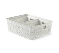 TATAY Paniers et Boîtes de Rangement Plastique Bohol | Set de 3 Boîtes Organisatrices | Ventilation | Système Modulaire Empilable | Poignées Intégrées | Plastique Recyclé | 30×39×13,5 cm, Blanc