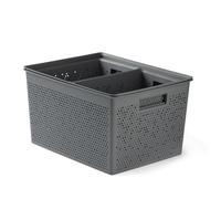 TATAY Paniers et Boîtes de Rangement Plastique Bohol | Set de 4 Boîtes Organisatrices | Ventilation Optimale | Système Modulaire Empilable | Poignées Intégrées | Plastique Recyclé | 30×39×21,5cm, Gris