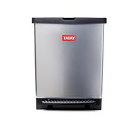 TATAY Poubelle à pédale Cuisine 25 L | Pour sacs 30 L | Plastique sans BPA | Gris métallisé