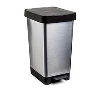 TATAY Poubelle Cuisine avec Pédale Smart Deco 25L | Design Compact et Fonctionnel | Pour Intérieur et Extérieur | Compatible avec Sacs 30L | Plastique Résistant Sans BPA | 26x36x47cm, Gris Métallisé