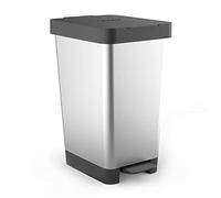 TATAY Poubelle de Cuisine Smart, Capacité 25L, Pédale Rétractable, Polypropylène, Sans BPA, Sac Poubelle 30L. Gris Metallise. Dimension 26 x 36 x 47cm