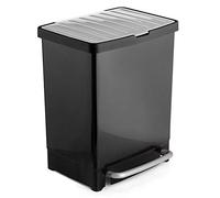 TATAY Poubelle de Recyclage avec Pédale 25L | 2 Compartiments (17L + 8L) | Usage Intérieur et Extérieur | Pour Sacs de 30L | Plastique Résistant Sans BPA | 33,5x31x42 cm, Noir