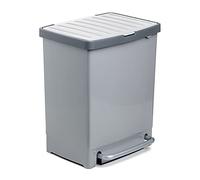 TATAY Poubelle de Recyclage avec Pédale 25L | Séparateur Intérieur pour 2 Déchets | Usage Intérieur et Extérieur | Pour Sacs de 30L | Plastique Résistant Sans BPA | 33,5x31x42 cm, Gris