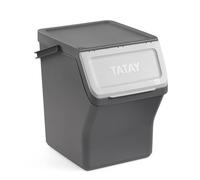 TATAY Poubelle de Recyclage Easy Waste 20L | Design Modulaire et Empilable | Couvercle à Système Click | Poignée de Transport Intégrée | Fabriqué en Matériau Recyclé | 35x27x36 cm - Gris