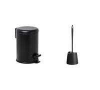 TATAY Poubelle de salle de bain en acier inoxydable avec pédale, capacité 3L, couleur noire + Brosse de toilette standard, polypropylène, brosse noire, couleur noire.