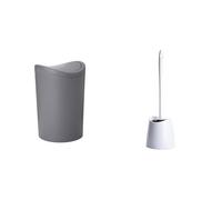 TATAY Poubelle Salle Bain et Brosse Toilettes WC | Poubelle Salle Bain Grise avec Couvercle à Bascule | Capacité 6L | Brosse Toilettes WC Blanche | Ensemble Résistant et 100% Recyclable