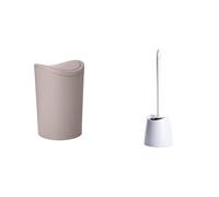 TATAY Poubelle Salle Bain et Brosse Toilettes WC | Poubelle Salle Bain Taupe avec Couvercle à Bascule | Capacité 6L | Brosse Toilettes WC Blanche | Ensemble Résistant et 100% Recyclable