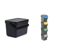 TATAY Poubelles de Cuisine Smart 6 L et Easy Waste 20 L, Set de 4 | TATAY Poubelles Cuisine | 1 Smart 6 L sans Support | Easy Waste 20 L, Set 4 | Design Modulaire | Recy s, Noir et Gris