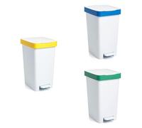 TATAY Poubelles de Recyclage avec Pédale Smart 25 L, Lot de 3 : Plastique | TATAY Poubelles de Recyclage avec Pédale | Lot de 3 : Plastique | Carton et Verre | pour Sacs 30 L | Recyclé sans BPA