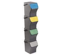 TATAY Poubelles de Recyclage Easy Waste 20L | Set de 4 | Design Modulaire et Empilable | Couvercle à Système Click | Poignée de Transport Intégrée | Fabriqué en Matériau Recyclé | 35x27x36cm - Gris