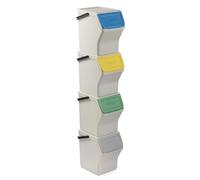 TATAY Poubelles de Recyclage Easy Waste 20L | Set de 4 | Design Modulaire et Empilable | Couvercle à Système Click | Poignée de Transport Intégrée | Fabriqué en Matériau Recyclé | 35x27x36cm - Blanc