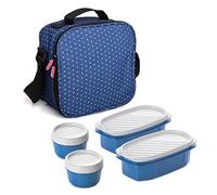 TATAY Sac Isotherme Repas - Urban Food Casual 3L | 4 Boîtes : 2x0,5L + 2x0,2L | Triple Isolation | Corps Semi-Rigide | Poche Intérieure | 22,5x10x22 cm, Bleu à Pois