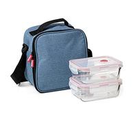TATAY Sac Isotherme Repas - Urban Food Casual Glass 3,5L | 2 Boîtes en Verre 0,57L | Triple Isolation | Corps Semi-Rigide | Poche Intérieure | 22x12x21,5 cm, Bleu Denim