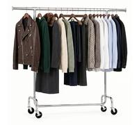 Tatkraft Didrik Portant Vetement Solide à Roulettes, Jusqu’à 130kg, Chromé | Professionnel Portant à Vêtements, Penderie sur Roulette Solide, Montage 1 Min, Extensible 110-150x45x160 cm, Acier chromé