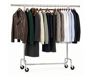 Tatkraft Didrik Portant Vetement Solide à Roulettes, Jusqu’à 130kg, Chromé | Professionnel Portant à Vêtements, Penderie sur Roulette Solide, Montage 1 Min, Extensible 110-150x45x160 cm, Acier chromé