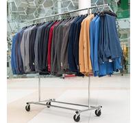 Tatkraft Drogo Professionnel Portant à Vêtements Solide, 100 kg Capacité | Portant Roulette, Penderie Mobile Solide, Pliable et Réglable en hauteur, 127.5-187x62x144-169cm, Montage 1 Min, Acier Chromé