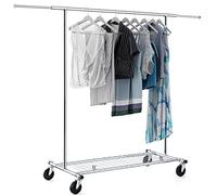 Tatkraft Duncan - Portant à Vêtement Professionnel, Charge Lourde 100 kg | Portant Vêtement Solide sur Roulettes avec Étagère Rangement, Pliable, 128-189x107x143-169cm, Montage en 1 Min, Acier Chromé