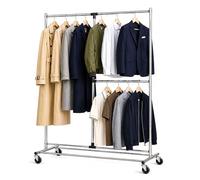 Tatkraft Marvel - Portant à Vêtements sur Roulettes, 2 Barre Ajustable pour Vêtements Longs et Courts, Portant Robuste, Porte manteau, Acier Chromé