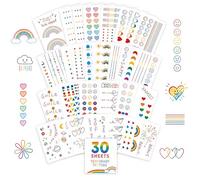 Tatouage Ephemere Autocollants, 30 Feuilles Arc-en-ciel Faux Tatouage Imperméables, Tatouages Semi-Permanents Rainbow Doodles, Cœur, pois, Lettre Tattoo Temporaire pour Femmes Enfants et Adultes