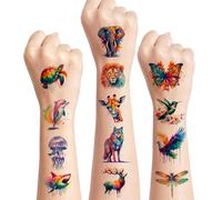 Tatouage Ephemere Enfant, 10 Feuilles Tatouages Temporaires Animaux, Tatouage Aquarellé Tatouages Éphémères Animaux, Tatouage Temporaire Enfant pour Garçons Filles Décorations de Fête Anniversaire