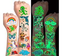 Tatouage Ephemere Enfant 36 Feuilles 350 + Lumineux Tatouage Enfant adaptés Fille et Garcon Inclure Extraterrestre Animaux Dinosaure Licorne Balle Sirène Voiture Espace Pirate Arc-en-ciel ect