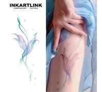 Tatouage temporaire de queue de sirène bleu et violet INKARTINK, résistant à l'eau pendant 2 à 5 jours, autocollant de tatouage factice de transfert d'eau coloré, décoration de design de niche graphiq