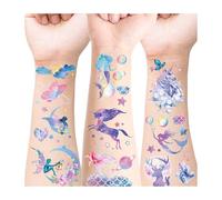 Tatouage Temporaire Enfant Pailleté Effet Dégradé, 12 Feuilles Tatouages Éphémères Licorne Sirène Papillon Étanche, Autocollants Visage Corps, Goodies Anniversaire Enfant, Cadeaux Invités Fille
